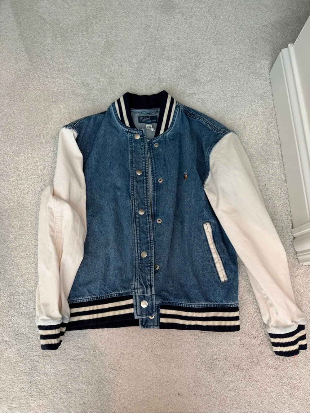 Polo Ralph Lauren American Flag Denim & White Sleeve Varsity Jacket - Picture 5 of 5